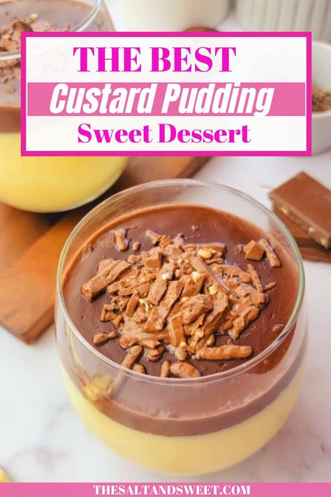 Easy and delicious, this rich Custard Biscuit Pudding recipe is one of my favorite desserts! Made with a layer of white custard, a layer of chocolate custard and topped with sprinkles of shredded chocolate. This velvety and smooth custard pudding is also egg free and gluten free! Biscuit Pudding Recipe, Custard Powder Recipes, Custard Biscuits, Custard Recipe Easy, Air Fryer Recipes Chicken Breast, Easy Custard, Lebanese Desserts, Biscuit Pudding, Homemade Chocolate Pudding