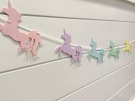 Unicorn Banner Unicorn Garland Unicorn Cut Out Banner | Etsy Unicorn Garland, Princess Birthday Decorations, Unicorn Birthday Decorations, Unicorn Banner, Bluey Party, Unicorn Themed Birthday Party, Twin First Birthday, Birthday Unicorn, Purple Pastel