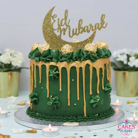 Eid Mubarak Cake Design, Eid Mubarak Cake Ideas, Eid Cake Design, Eid Cake Ideas, Eid Cake Decoration, Drip Chocolate Cake, Eid Cakes, Eid Mubarak 2022, Green Buttercream