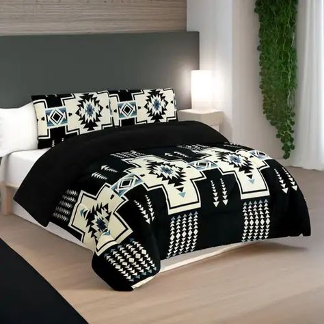 Cal Set - Temu Tan Bedroom, Black And White Geometric Pattern, Pattern Bedding, Western Bedding, Patterned Bedding, Queen Comforter Sets, Queen Comforter, Comforter Set, Bed Throws