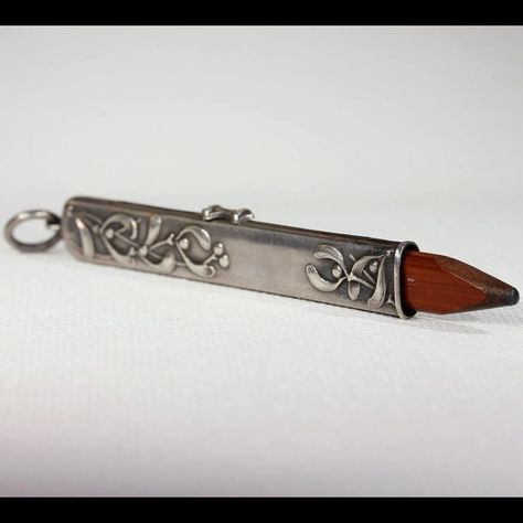 French silver pencil holder pendant, 8.5mm x 74.5mm Calligraphy Tools, Vintage Pens, Silver Pen, Art Journal Therapy, Jewelry Lockets, Metal Engraving, Pen Art, Shadow Boxes, Pencil Holder