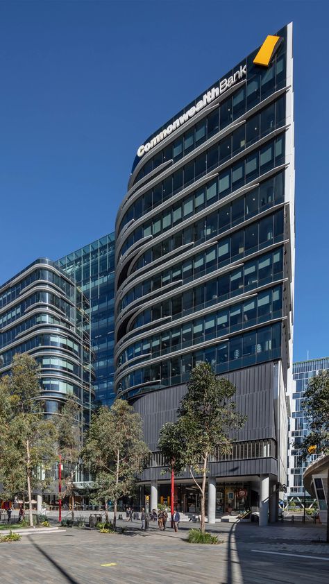 Commonwealth Bank Building, Darling Square | Sharvain Projects Banks Office, Commonwealth Bank, International Bank, Bank Building, Facade Panel, Building Images, Banks Building, Perth Australia, Organic Architecture