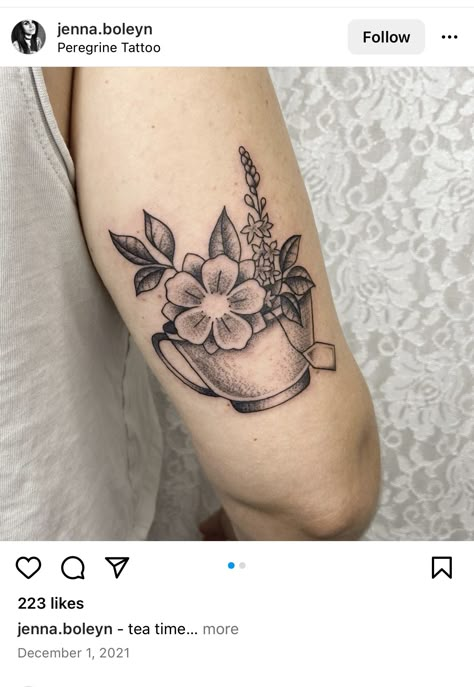 Book Teacup Tattoo, Sunflower Teacup Tattoo, Teapot Pouring Flowers Tattoo, Teacup With Flowers Tattoo, Teacup Tattoo Vintage, Mug Tattoo, Tea Cup Tattoo, Coffee Tattoo, Soul Sister Tattoos