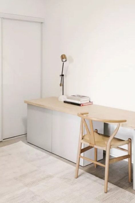 Ikea Big Desk, Bedroom Desk Storage, Ikea Desk And Tv Unit, Writing Desk Storage Ideas, Ikea Hack Workspace, Ikea Storage Desk, Work Desk With Storage, Sideboard Desk Hack, Dresser And Work Desk