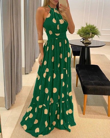 green Yellow Sundress, Cake Skirt, Ruched Maxi Dress, Halter Neck Maxi Dress, Straight Clothes, Sleeveless Long Dress, Printed Long Dresses, Backless Maxi Dresses, Straight Dress