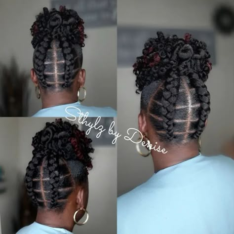 Black Braided Curly Pineapple Updo Black Hairstyles Updos, Twist Updo Hairstyles Black Hair, Black Women Braided Updo Hairstyles, Black Women Hairstyles Twist, Updo Hairstyles For Natural Black Hair, African American Braided Updo, 4 Braid Updo, Goddess Braid Updo, Updo Crochet Braids Up Dos