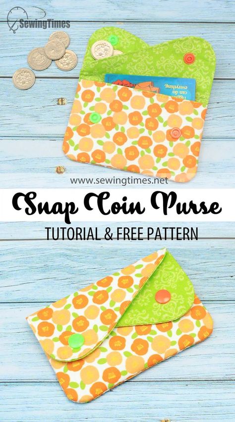 DIY Snap Coin Purse - Sewing Pattern & Tutorial | Double Snap Coin Pouch Tutorial [sewingtimes] Card And Coin Purse Pattern, Snap Purse Pattern, Snap Coin Purse Diy, Crochet Coin Purse Free Pattern Zipper Pouch Tutorial, Free Pouch Patterns To Sew, Diy Fabric Pouch, Wallet Tutorial Free Pattern, Free Coin Purse Pattern, Fabric Coin Purse Diy Free Pattern