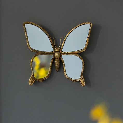 PRICES MAY VARY. Stunning Wall Decor: Add a touch of elegance to your walls with this gold butterfly resin mirror. Its minimalist style and intricate design make it a perfect addition to any room. Durable Material: Made of high-quality plastic and resin, this wall decor is designed to last. It's weather resistant, making it suitable for both indoor and outdoor use. Perfect Size: With a size of 10.2 x 10.6 inches, this wall art is the perfect size for any space. It's framed and ready to hang, mak Vintage Mirror Frame, Butterfly Wall Decoration, Mirror Creative, Decoration For Wall, Butterfly Bathroom, Resin Mirror, Dragonfly Wall Decor, 3d Wall Sculpture, Tabletop Shelf