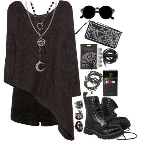 Untitled #137 by hades-persephone on Polyvore featuring polyvore fashion style Helmut Lang Kokon To Zai Alkemie Pascale Monvoisin ASOS Raven Denim Mixology NYC Urbanears Witchcore Fashion Grunge, Raven Clothes, Wiccan Style, Witchcore Fashion, Wicca Fashion, Raven Outfits, Hades Persephone, Witchy Style, Strega Fashion