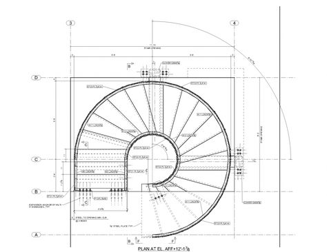 Circular Stair 101 Warren Street, New York, NY. Plan. Stairs Elevation, Staircase Dimensions, Spiral Staircase Dimensions, Stairs Floor Plan, Spiral Staircase Plan, Stair Dimensions, Staircase Drawing, Staircase Architecture, Curved Stairs