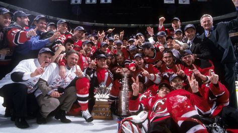 19 years ago today, Jason Arnott scored his overtime winner to lift the Devils to their second Stanley Cup championship. Nhl Wallpaper, Nj Devils, The Jersey Devil, Nhl Stanley Cup, 19th Anniversary, Stanley Cup Champions, Jersey Devil, New Jersey Devils, Vancouver Canucks