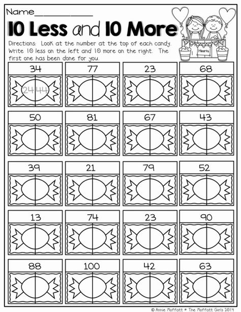 Ten More Ten Less Worksheet Lovely 10 100 More or Less Practice Worksheets by Kmwhyte S – Chessmuseum Template Library Ten More Ten Less, Math Place Value, Math Number Sense, Math Materials, Math Instruction, Math Time, Valentine Theme, Second Grade Math, Math Addition