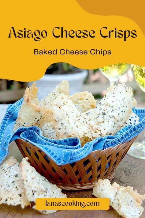 Asiago Cheese Crisps – Crispy chips of baked asiago cheese, minced sage, and chopped pine nuts. Asiago Cheese Recipes, Crisps Recipe, Simple Appetizer, Crispy Chips, Thyme Recipes, Fingerfood Party, Taco Pizza, Cheese Crisps, Asiago Cheese