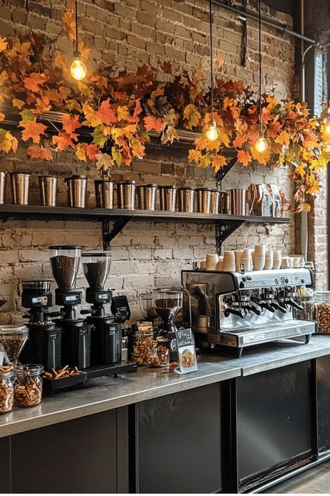 Transform your morning routine with these cozy fall coffee station ideas! Learn how to create the perfect autumn oasis in your kitchen.  Some of the links in my articles are affiliate links. If you make a qualified purchase from one of my links I will make a small commission at no cost to you. Thank you for your support!!! Coffee Station Styling, Decoration For Coffee Shop, Fall Coffee Station, Fall Coffee Bar, Coffee Station Ideas, Cafe Counter, Rustic Pumpkin, Cozy Fall Decor, Seasonal Treats