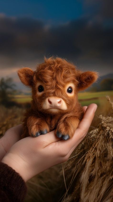 Baby Highland Cow! Mini Highlander Cows, Miniature Highland Cow, Baby Fluffy Cows, Cows Pictures, Highland Cows Baby, Highland Cow Aesthetic, High Land Cow, Pretty Cows, Cute Pictures Of Animals