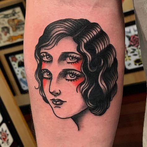 Black And Gray Tattoo For Women, Old School Lady Tattoo, Traditional Woman Face Tattoo, Traditional Lady Head Tattoo, Traditional Lady Head, Traditional Tattoo Woman Face, Traditional Tattoo Girls, Traditional Tattoo Woman, Face Tattoos For Women