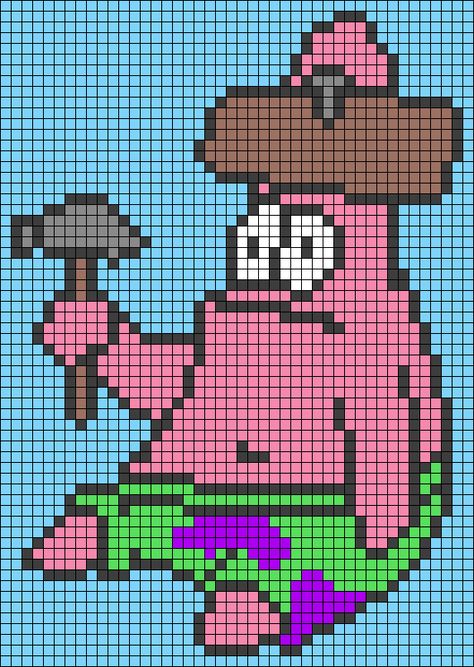 Megamind Pixel Art, Patrick Pixel Art, Funny Pixel Art Grid, Rick And Morty Pixel Art, Spongebob Cross Stitch, Sponge Bob Pixel Art, Lilo And Stitch Pixel Art Grid, Spongebob Cross Stitch Pattern, Spongebob Pixel Art