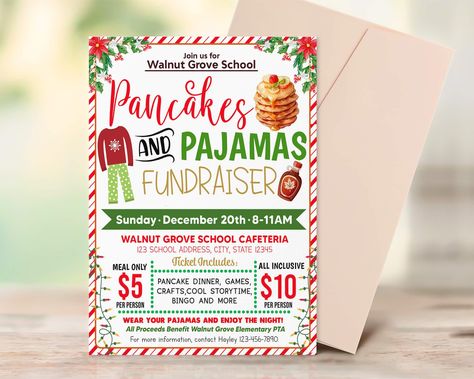 Christmas Fundraisers For School, School Christmas Fundraiser Ideas, Pancake Breakfast Fundraiser Ideas, Food Drive Ideas, Pancake Breakfast Fundraiser, Pto Fundraisers, Parent Council, Christmas Fundraiser, Movie Night Flyer