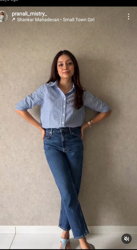 Indian Office Wear Women Work Outfits, Casual Work Outfits Women Office Simple, Officewear Outfit, Office Wear Women Work Outfits, College Formal, Stripe Shirts, Dress Over Jeans, Office Fits, Work Outfits Women Office