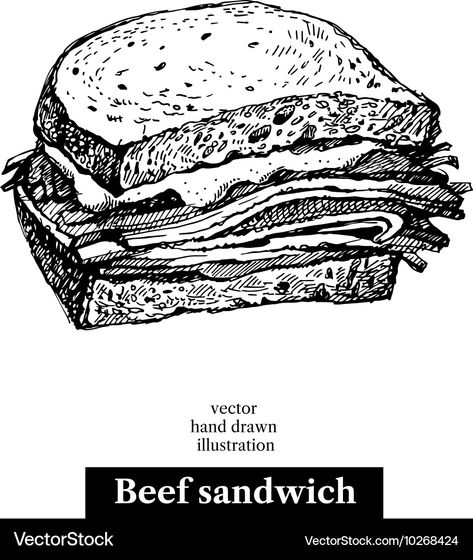 Sandwich Sketch, Sandwich Vector, Food Vector, Foodie Art, Laser Engraved Ideas, Beef Sandwich, Cottage Art, Vector Hand, Food Illustration