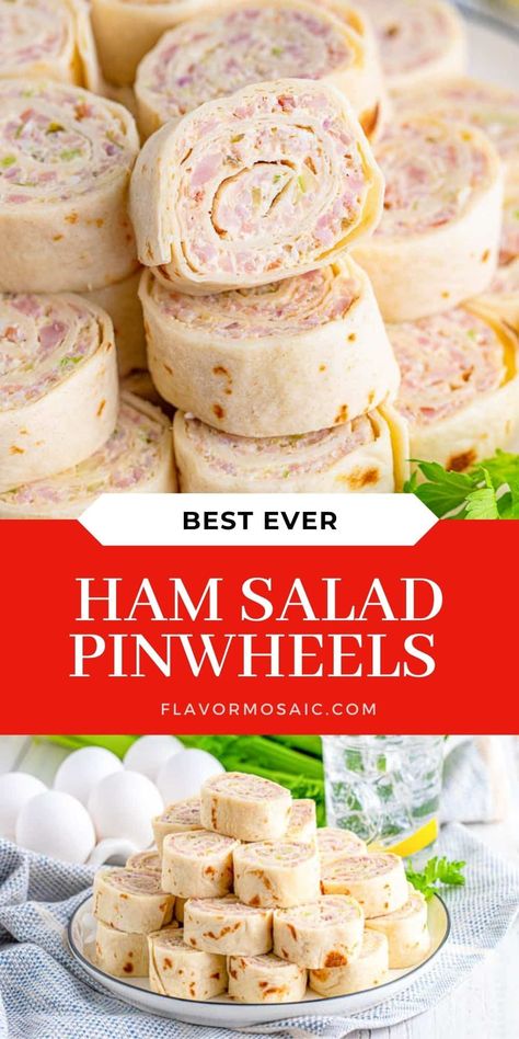 Food For A Party, Tortilla Pinwheels Recipe, Ham Salad Recipes, Ham And Cheese Pinwheels, Pinwheel Sandwiches, Tortilla Pinwheels, Pinwheels Recipe, Pinwheel Appetizers, Ham Salad