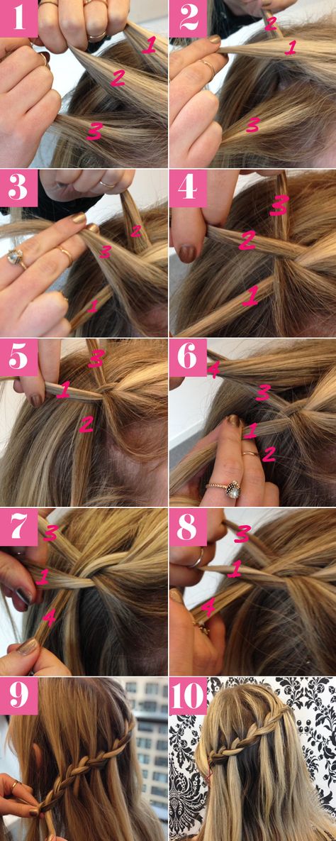 Waterfall Braid Tutorial, Waterfall Braid Hairstyle, Hairstyles Tutorial, Waterfall Braid, Medium Long Hair, Christmas Hairstyles, Penteado Cabelo Curto, Braided Hairstyles Tutorials, Braided Hairstyles Easy