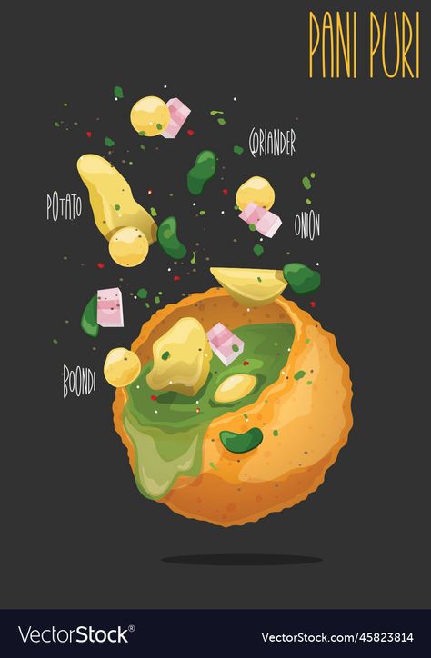 Momos Advertising, Panipuri Painting, Pani Puri Poster Design, Pani Puri Logo Design, Panipuri Illustration, Indian Street Food Illustration, Pani Puri Illustration, Pani Puri Drawing, Pani Puri Aesthetic