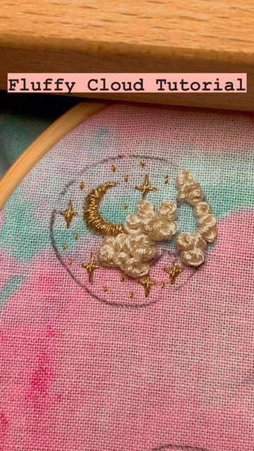 Erin Essiambre • Embroidery Artist + Author on Instagram: "Fluffy Cloud Tutorial☁️✨ I use a needle from the DMC Darner needle pack, size 1-5! This has been one of the top asked questions in my DM’s since I started creating these designs! Please leave any questions in the comments, and share this reel if you found it helpful! ☁️☁️☁️ #embroidery #embroiderytutorial #embroidered" Embroidery Clouds Tutorial, How To Embroider Clouds, Cloud Embroidery Tutorial, Embroidery Clouds, Night Sky Embroidery, Embroidered Clouds, Clouds Embroidery, Gm Screen, Cloud Embroidery