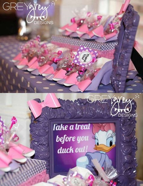 Daisy Duck Party | CatchMyParty.com Daisy Duck Birthday Party, Daisy Duck Birthday, Daisy Duck Party, Duck Birthday Party, Duck Party, Daisy Party, Duck Birthday, Party Projects, Minnie Party