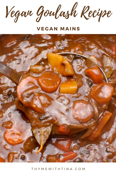 Vegan Goulash Recipe Vegan Hungarian Goulash, Vegetable Goulash Recipes, Vegan Goulash Recipes, Goulash Vegetarian, Yule Diy, Vegan Hungarian, Vegetarian Goulash, Vegan Goulash, Beef And Mushroom Stew