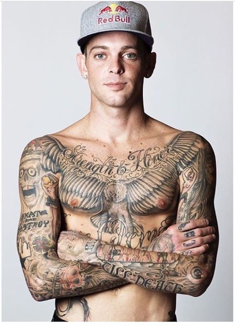 Ryan Sheckler Tattoos, Travis Barker Tattoos, Shirtless Actors, Ryan Sheckler, Brian Dawkins, Marvel Tattoos, Altered Photo, Chest Tattoo Men, Weird Tattoos