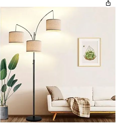 Dimmable Floor Lamp - 3 Lights Arc Floor Lamps for Living Room, 1000LM Modern Tall Standing Lamp With Beige Shades & Heavy Base, Mid Century Tree Floor Lamp for Bedroom Office, 3 LED Bulbs Included Simple Living Room Lighting, Modern Gold Floor Lamp, Organic Lamp, Room Lighting Design, Living Room Upstairs, Tall Standing Lamp, Best Floor Lamps, Living Room Lighting Design, Dimmable Floor Lamp