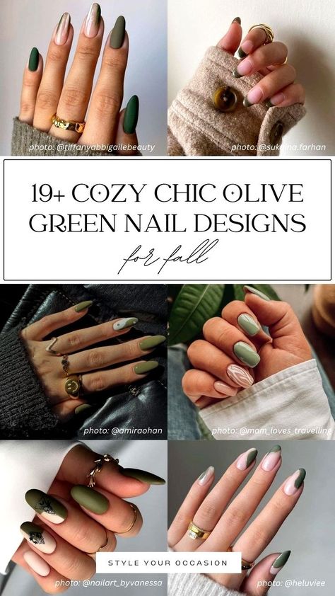 Deep Olive Green Nails, Autumn Nails Olive Green, Olive Green Nails Designs Fall Almond, Moss Green Nail Designs, Fall Green Nails 2023, Army Green Fall Nails, Matte Fall Nails Almond, Matte Olive Green Nail Ideas, Olive Green Christmas Nails