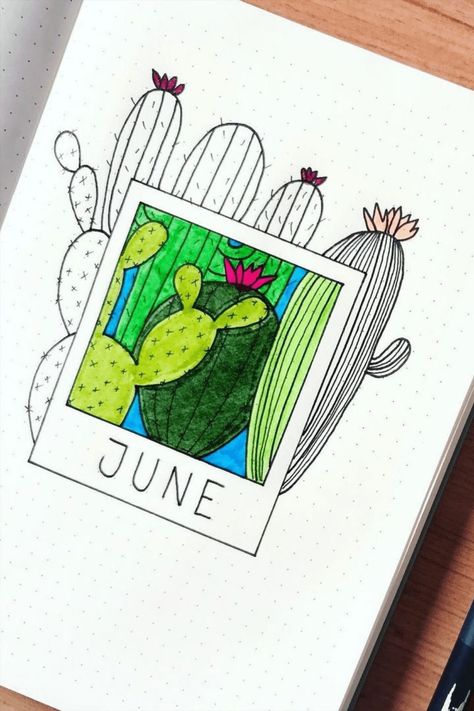 June Bujo Ideas, Journal June Ideas, Calendar Doodles Ideas, June Journal Cover, June Doodles, June Calendar Ideas, June Journal Ideas, June Drawings, Bullet Journal Front Page Ideas