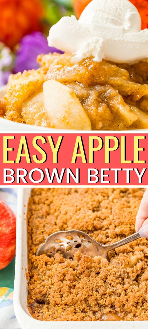 Apple Brown Betty is a classic baked apple recipe that’s super easy to make. It’s loaded with spices and topped with a sugary crust people can’t get enough of!  This Apple Brown Betty recipe is one of my favorite apple desserts and is similar to Apple Crisp but made with graham cracker crumbs instead of oatmeal.  #applebrownbetty #applerecipe #falldessert Apple Crisp Graham Cracker, Brown Betty Apple Pie, Apple Crisp Graham Cracker Crust, Graham Cracker Apple Crisp, Easy Apple Betty Recipe, Apple Crisp With Graham Cracker Crust, Easy Apple Pie Graham Cracker Crust, Apples And Graham Crackers, Apple Crisp With Graham Crackers