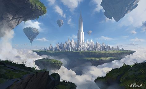 Floating City, Fantasy Background, Landscape Concept, Fantasy Castle, Fantasy City, Fantasy Setting, Fantasy Places, Futuristic City, Fantasy Art Landscapes