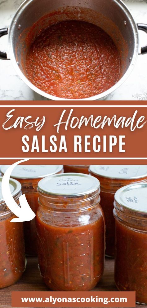 This Easy Homemade Salsa Recipe is a delicious option if you want to make salsa in a big batch and can some for later use. My canned Salsa recipe is made with fresh ingredients. This homemade salsa recipe is the best, using fresh tomatoes, peppers, onions, and Mexican spices. The canning process gives this salsa a shelf life of 1-5 years without refrigeration. Cooked Salsa Recipe, Canned Salsa Recipe, Homemade Canned Salsa, Fresh Salsa Recipe Homemade, Salsa Recipe For Canning, Garden Salsa Recipe, Spicy Salsa Recipe, Salsa With Canned Tomatoes, Tomato Salsa Recipe Fresh