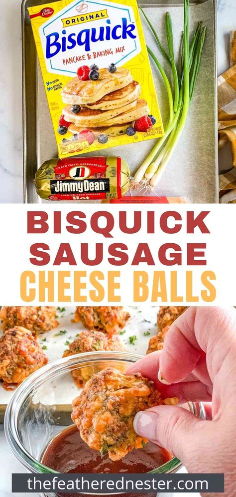 Savory sausage balls loaded with cheese are a classic appetizer and snack that everyone loves. Spicy, moist sausage is combined with cheddar cheese and Bisquick baking mix for vibrant, comforting flavor in every bite. Plus, this quick and easy 3 ingredient Bisquick sausage cheese ball recipe only takes 30 minutes to make! Scoop up a batch (or two!) for your next gathering, and freeze extra Bisquick sausage balls to have handy for any occasion. Hot Sausage Balls Bisquick, Sausage And Cheese Bites, Easy Pancake Sausage Balls, Bisquick Sausage Cheese Balls, Sausage Ball Recipe Bisquick, Bus Quick Sausage Cheese Balls, Recipe For Sausage Balls Bisquick, Sausage Cheese Bites, Sausage Balls Made With Bisquick