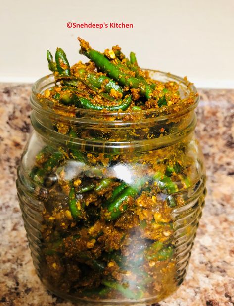 Recipe - Green Chili Pickle Chilli Pickle Recipe, Indian Pickle Recipe, Sambhar Recipe, Green Chilli Pickle, Hot Pickles, Green Chili Recipes, Methi Seeds, Indian Rice Recipes, Burfi Recipe