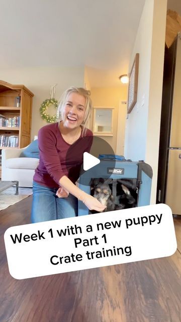 To Train Up A Dog - Alli Rust on Instagram: "What to focus on week 1 with your new puppy! Part 1: crate training If all you do is get your puppy calm and confident in their crate this week I count that a huge success. Biggest mistake I see people make is not using the crate enough in the day, I’ll talk schedule in part 2 but it really should be 2/3s of their day spent in crate(remember an 8 week old puppy needs 18-20 hours a#of sleep day!)." How To Crate Train A Puppy At Night, Puppy Schedule 8 Week Old, New Puppy Schedule, Puppy Crate Training Schedule, Crate Training Puppy Schedule, 8 Week Old Puppy, Puppy Needs, Puppy Schedule, New Puppy Checklist