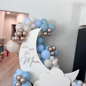 over the moon boy balloon backdrop - Google Search Moon Balloon Arch, Boy Baby Shower Decor, Moon Balloon, Its A Boy Balloons, Balloon Backdrop, Baby Shower Decor, Boy Baby Shower, Shower Decor, Balloon Arch