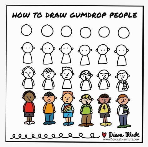 ✨Diane Bleck✨ on Instagram: “Ready for more Gumdrop people.  How to Draw Gumdrop People  #thedoodleshow #doodlewithDiane #visualstorytelling #neulandmarkers…” Human Doodle People, Cartoon Hairstyles, White Board Drawings, Drawing Shapes, Doodle People, English Learning Books, Easy Drawings For Kids, Gum Drops, Easy Doodle Art