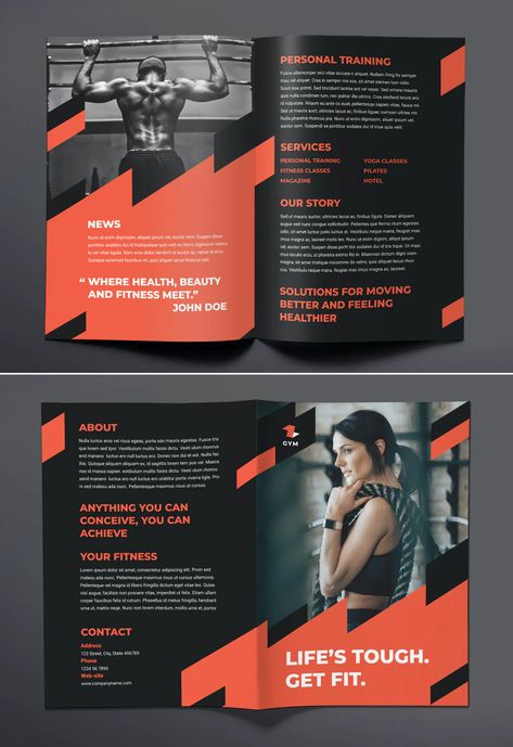 Gym Training Bi-Fold Brochure Template AI, EPS, INDD, PSD and MS Word Gym Brochure Design Fitness, Sport Brochure Design, Sport Magazine Layout, Gym Magazine, Gym Brochure, Sports Brochure, Fitness Brochure, Gym Ads, Catalog Design Layout