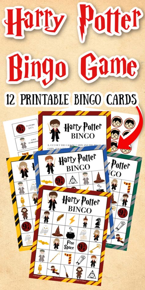 Harry Potter Bingo is the perfect game for Harry Potter fans! These free Harry Potter printables are great for family game night, Harry Potter party or just some rainy day fun! #harrypotterbingo #harrypottergame #harrypotterprintable #bingo #partygames #harrypotterparty Harry Potter Sorting Hat Activity, Harry Potter Bingo Free Printable, Disney Halloween Party Games, Harry Potter Class Activities, Harry Potter Invitations Printable Free, Harry Potter Games For Kids, Harry Potter Bingo, Harry Potter Crafts For Kids, Harry Potter Motto Party