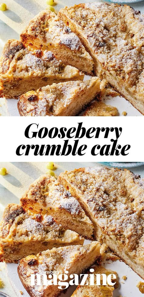 Gooseberries can be very tart but work well in a sweet cake like this, with a delicious crumble topping Gooseberry Cake Recipes, Gooseberry Recipes Healthy, Goldenberry Recipes, Gooseberry Recipes Desserts, Gooseberry Cake, Baking With Yogurt, Crumble Cake Recipe, Gooseberry Recipes, Dinner Party Dishes