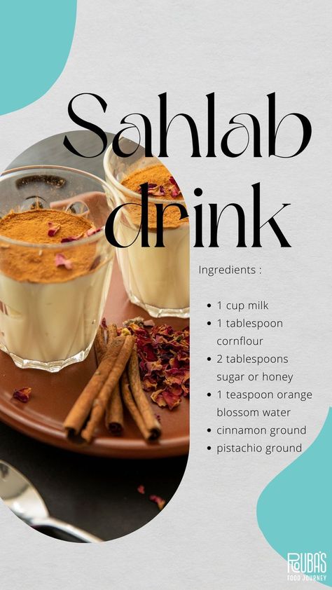 Sahlab dessert drink is a hot beverage made from milk that is very popular in the Middle East. This traditional dessert drink is my top favourite in winter as it’s sure to warm you up. #sahlabdrink #middleeast #dessert #drink Middle Eastern Drinks, Sahlab Recipe, Sahlab Drink, Coffee Poster Design, Ground Recipes, Vegetable Painting, Orange Blossom Water, Lebanese Recipes, Coffee Poster