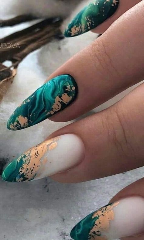 Green Nails 2023, Nails 2023 Green, Teal Nail Designs, Teal Nails, Green Nail Designs, Diy Acrylic Nails, Marble Nail Art, Matte Nails Design, Green Nail