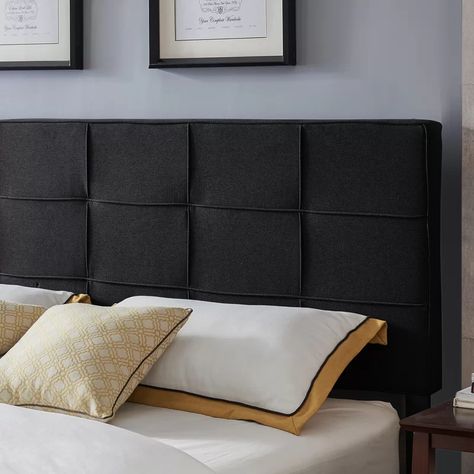 Wade Logan® Irick Upholstered Panel Headboard & Reviews | Wayfair Mid Century Headboard, Upholstered Panel Headboard, Headboard Upholstered, Tufted Bed, King Size Headboard, Cushion Headboard, Headboard Designs, Black Cushions, Upholstered Panels