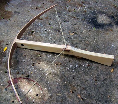 now I have to learn to shoot a bow  How to Build a Crossbow style Primitive Skills, Diy Crossbow, Cross Bow, Crossbow Arrows, Primitive Living, Survival Ideas, Crossbow Hunting, Wooden Bow, Zombie Survival