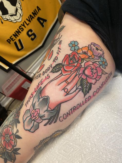 Turnover tattoo done at Yellow Rose Tattoo in RoslynPA. #tattoo #tattoos #beauty Turnover Band Tattoo, Turnover Tattoo, Turnover Band, Yellow Rose Tattoo, Yellow Rose Tattoos, Pretty Flower Tattoos, R Tattoo, Traditional Tattoos, Band Tattoo